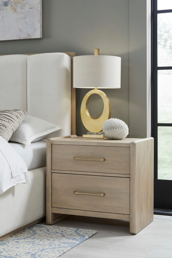 Gardenia 2 Drawer Oak Wood Nightstand in Chai