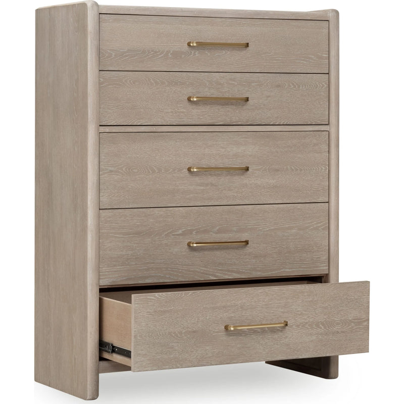 Five Drawer Oak Wood Chest in Chai