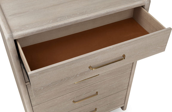 Gardenia Five Drawer Oak Wood Chest in Chai