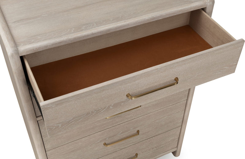 Gardenia Five Drawer Oak Wood Chest in Chai
