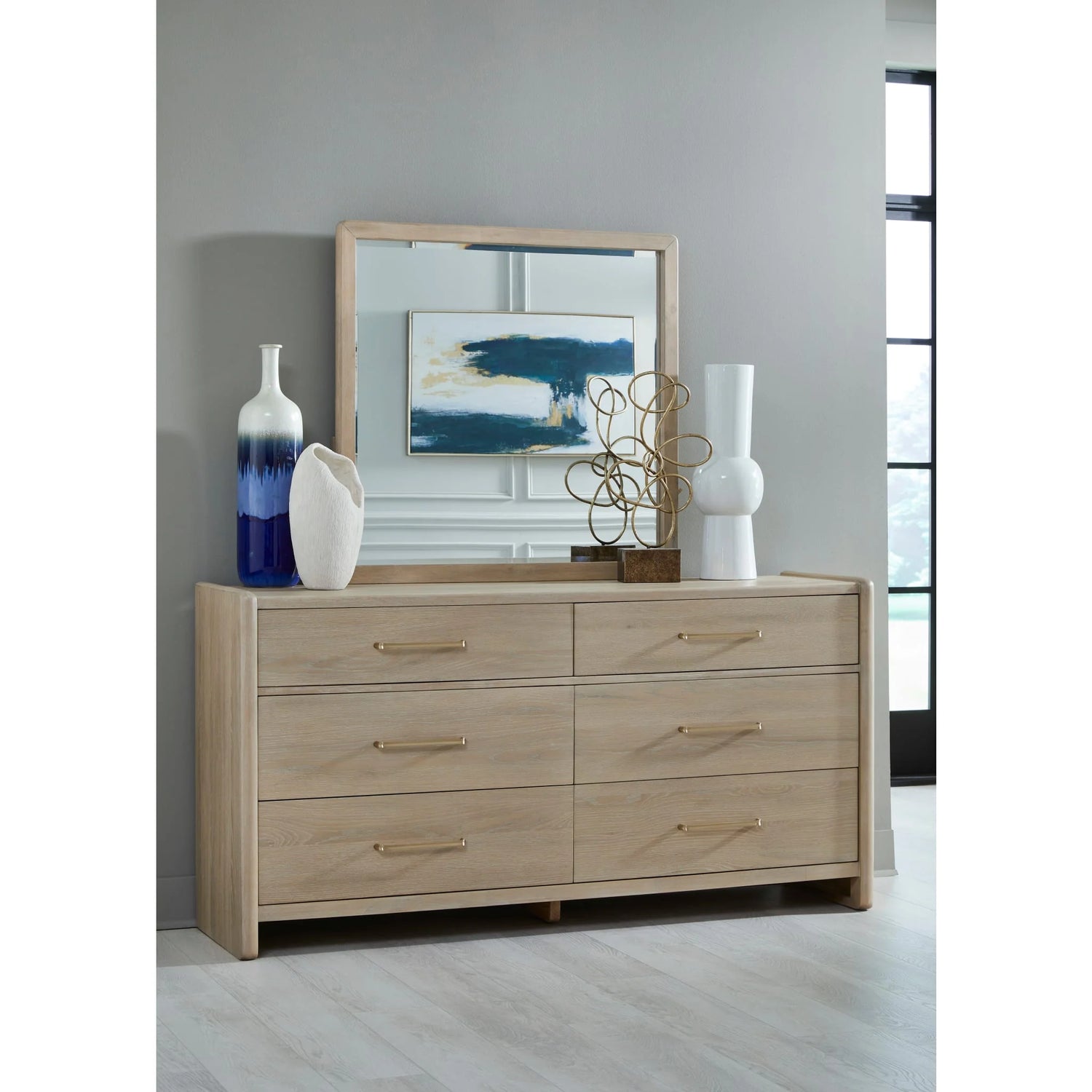 Six Drawer Oak Wood Dresser in Chai