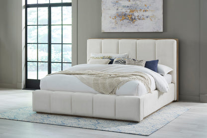 Gardenia Wood Frame Upholstered Platform Bed in Cotton and Chai