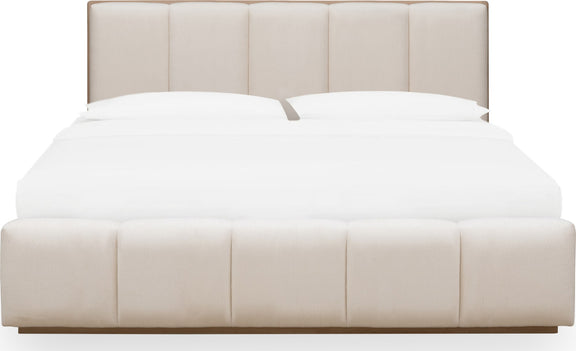 Gardenia Wood Frame Upholstered Queen-Size Platform Bed in Cotton and Chai
