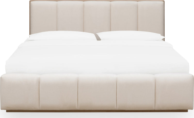 Gardenia Wood Frame Upholstered Queen-Size Platform Bed in Cotton and Chai