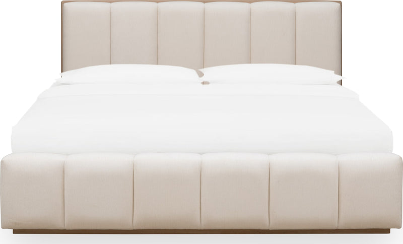 Gardenia Wood Frame Upholstered California King-Size Platform Bed in Cotton and Chai