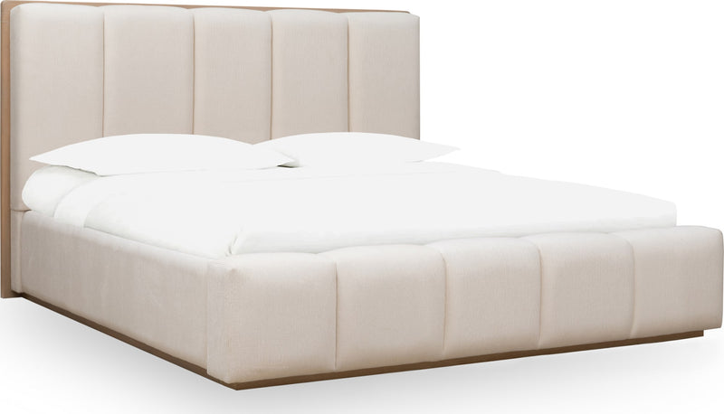 Gardenia Wood Frame Upholstered Queen-Size Platform Bed in Cotton and Chai