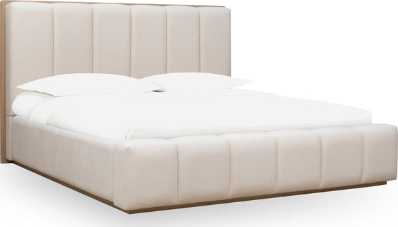 Gardenia Wood Frame Upholstered King-Size Platform Bed in Cotton and Chai
