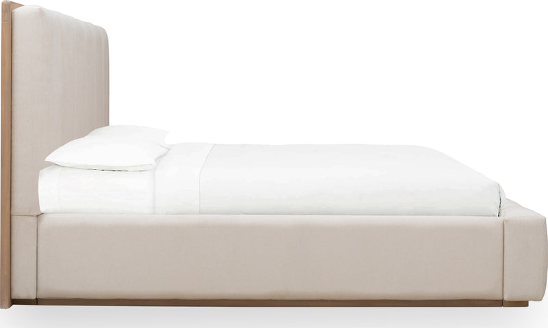 Gardenia Wood Frame Upholstered Queen-Size Platform Bed in Cotton and Chai