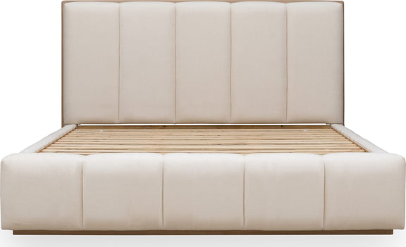 Gardenia Wood Frame Upholstered Queen-Size Platform Bed in Cotton and Chai
