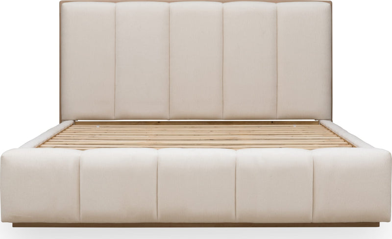 Gardenia Wood Frame Upholstered Queen-Size Platform Bed in Cotton and Chai