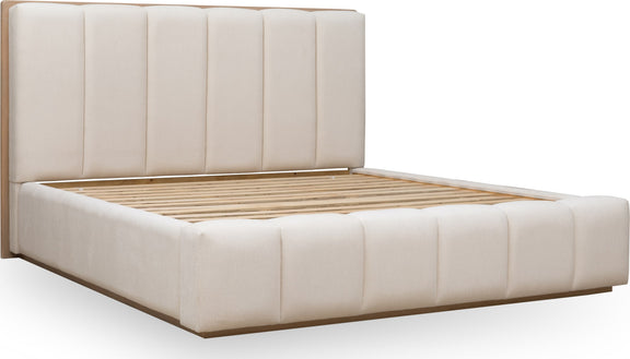 Gardenia Wood Frame Upholstered King-Size Platform Bed in Cotton and Chai
