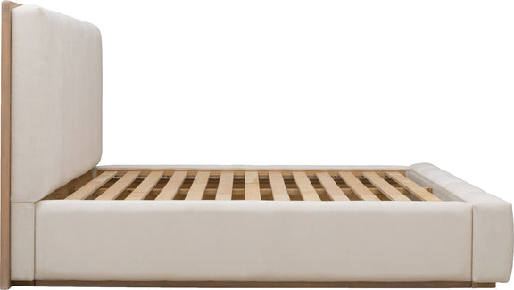 Gardenia Wood Frame Upholstered Queen-Size Platform Bed in Cotton and Chai