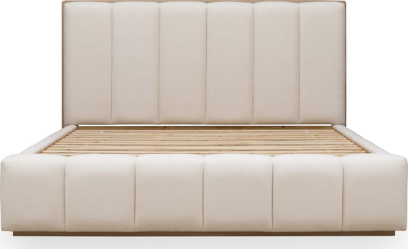 Gardenia Wood Frame Upholstered King-Size Platform Bed in Cotton and Chai