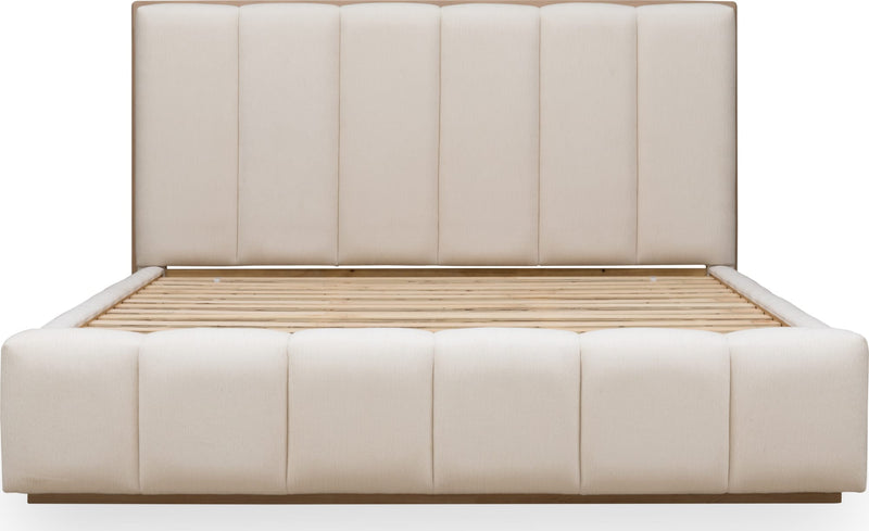 Gardenia Wood Frame Upholstered King-Size Platform Bed in Cotton and Chai