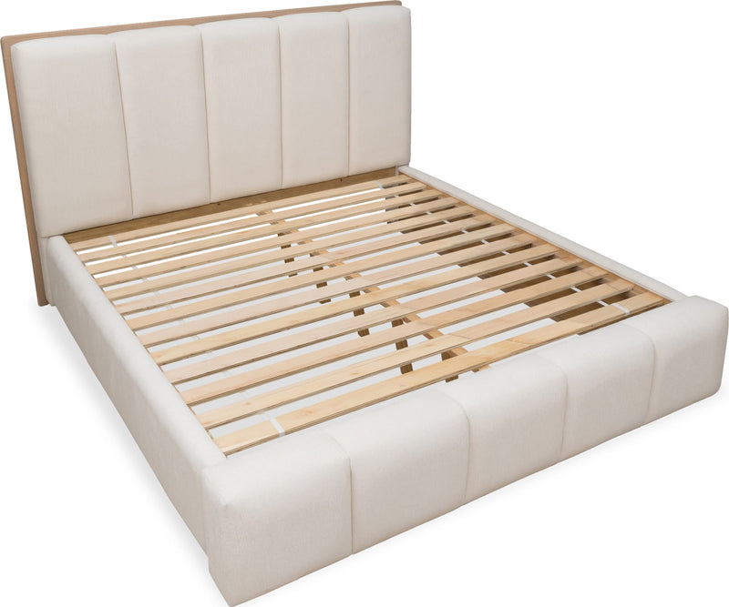 Gardenia Wood Frame Upholstered Queen-Size Platform Bed in Cotton and Chai