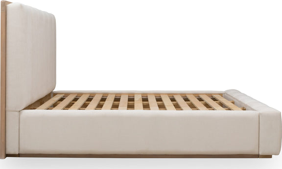 Gardenia Wood Frame Upholstered King-Size Platform Bed in Cotton and Chai