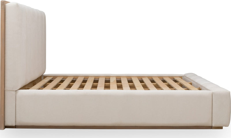 Gardenia Wood Frame Upholstered King-Size Platform Bed in Cotton and Chai