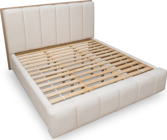 Gardenia Wood Frame Upholstered California King-Size Platform Bed in Cotton and Chai