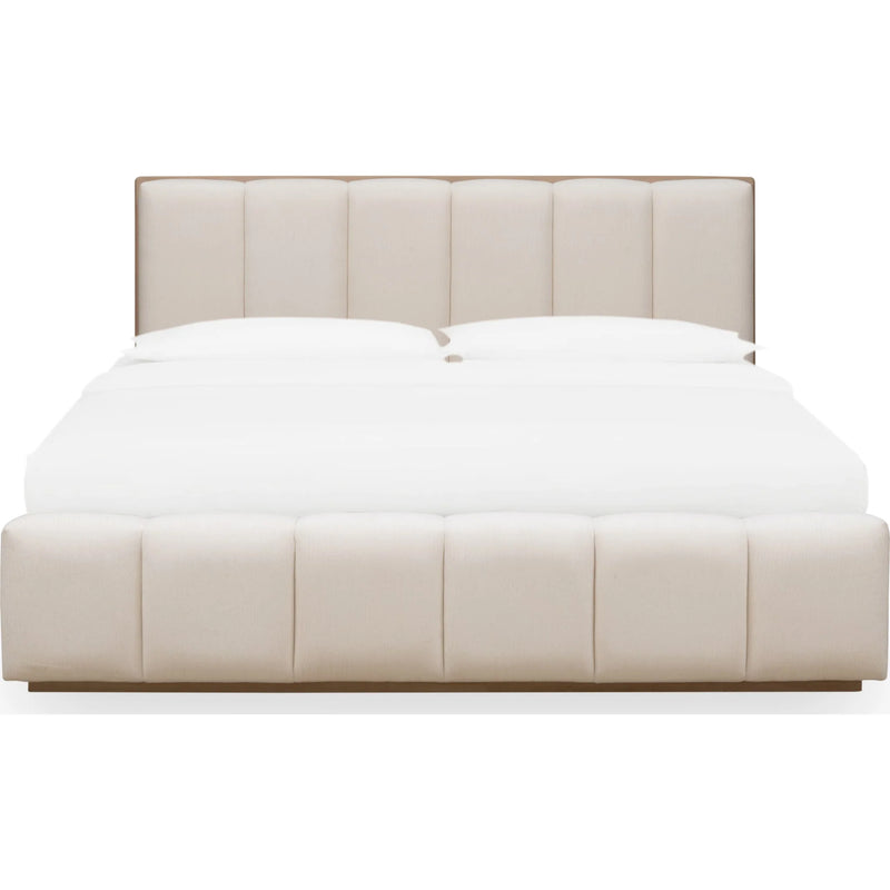 Wood Frame Upholstered Platform Bed in Cotton and Chai