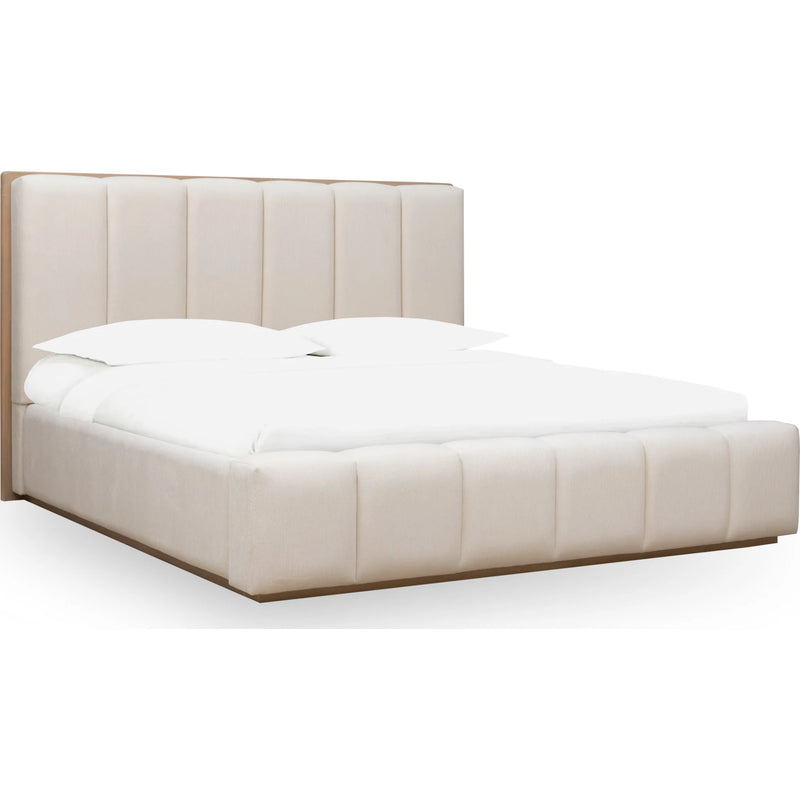 Wood Frame Upholstered Platform Bed in Cotton and Chai