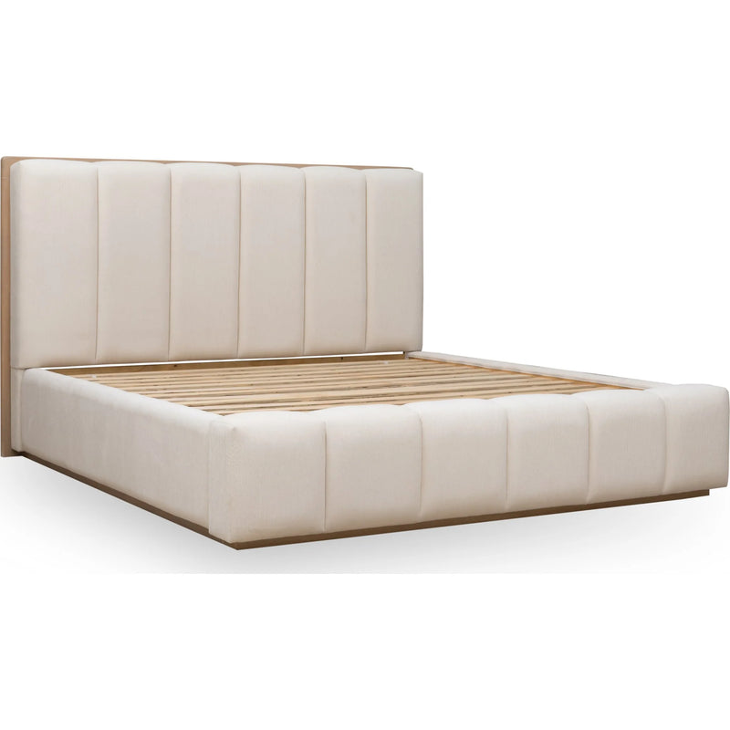 Wood Frame Upholstered Platform Bed in Cotton and Chai