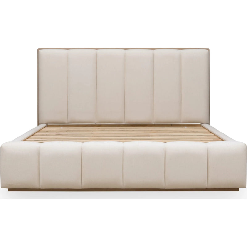 Wood Frame Upholstered Platform Bed in Cotton and Chai