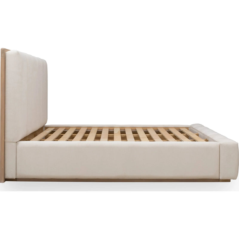 Wood Frame Upholstered Platform Bed in Cotton and Chai