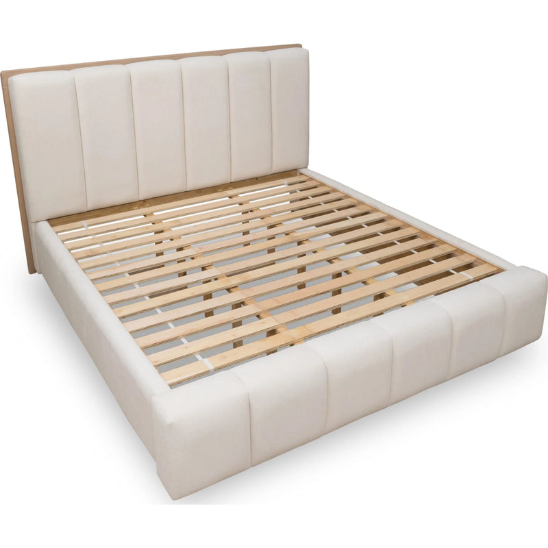 Wood Frame Upholstered Platform Bed in Cotton and Chai