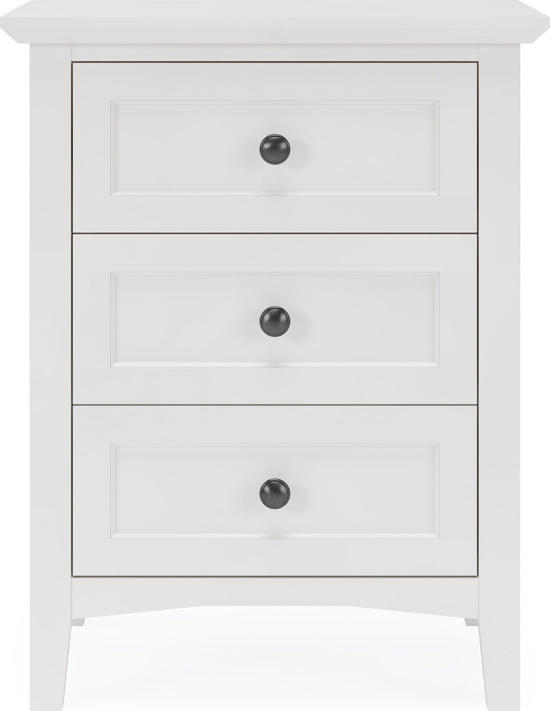 Grace Three Drawer Nightstand in Snowfall White