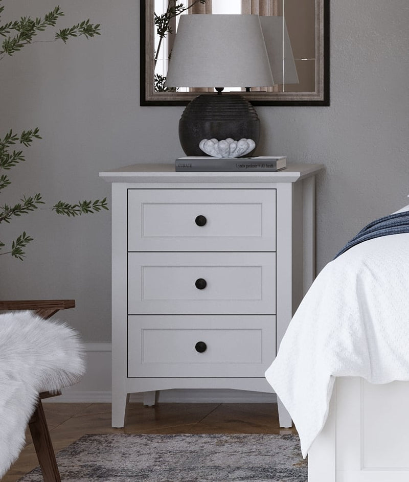 Grace Three Drawer Nightstand in Snowfall White