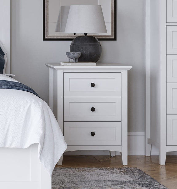 Grace Three Drawer Nightstand in Snowfall White