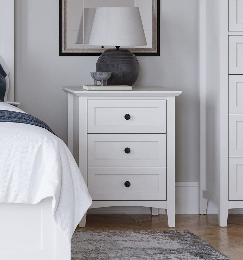 Grace Three Drawer Nightstand in Snowfall White