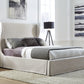 Hera Queen-Size Upholstered Skirted Storage Panel Bed in Oatmeal