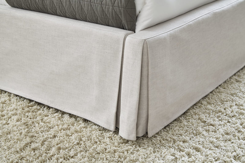 Hera Full-Size Upholstered Skirted Storage Panel Bed in Oatmeal