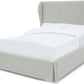 Hera Queen-Size Upholstered Skirted Storage Panel Bed in Oatmeal