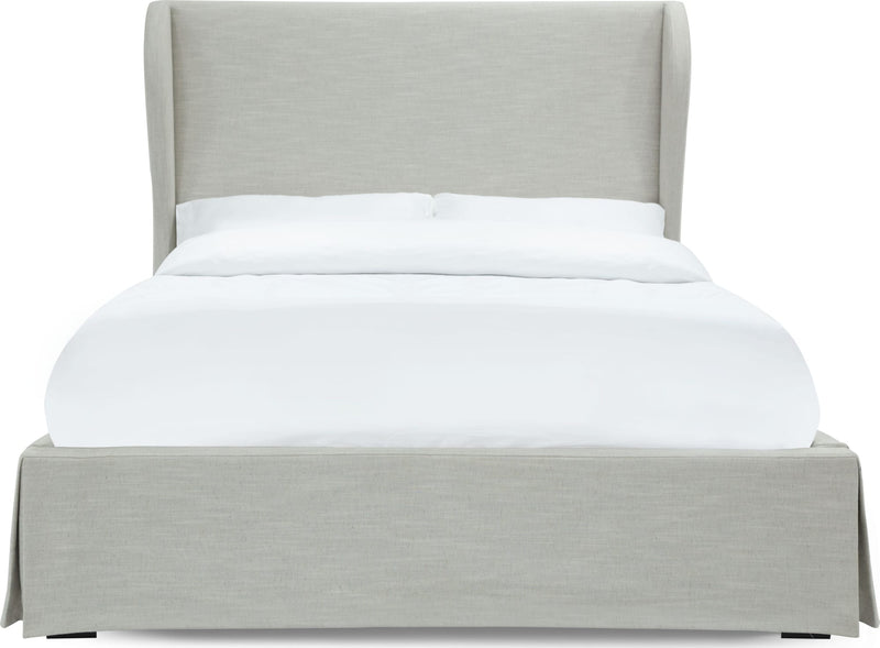 Hera Full-Size Upholstered Skirted Storage Panel Bed in Oatmeal