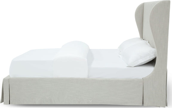Hera Queen-Size Upholstered Skirted Storage Panel Bed in Oatmeal