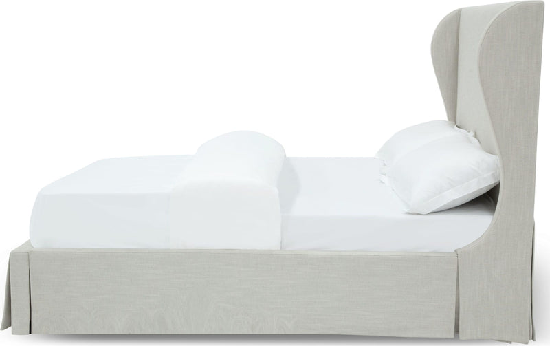 Hera Queen-Size Upholstered Skirted Storage Panel Bed in Oatmeal