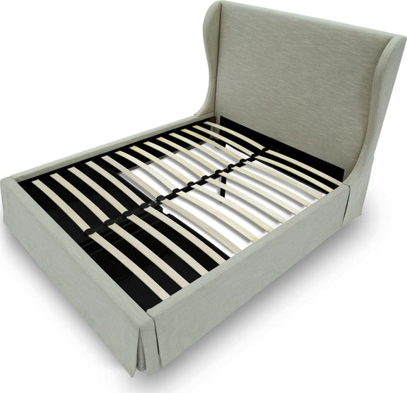Hera Full-Size Upholstered Skirted Storage Panel Bed in Oatmeal