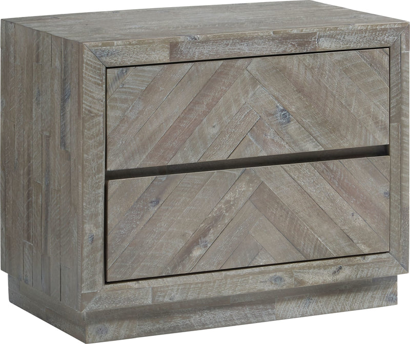 Herringbone Solid Wood Two Drawer Nightstand in Rustic Latte