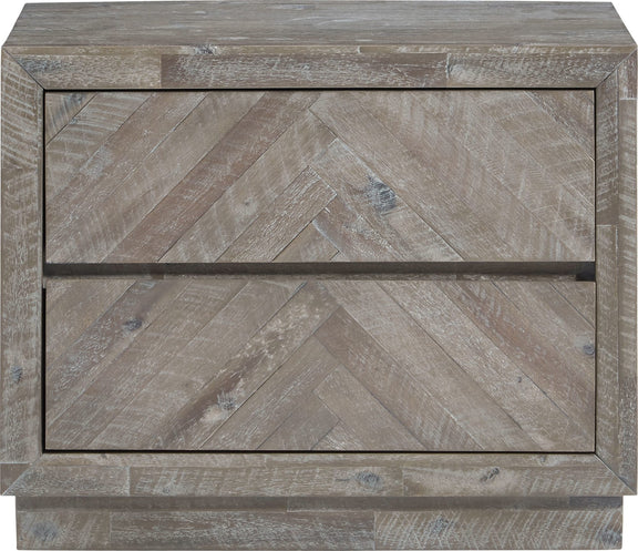 Herringbone Solid Wood Two Drawer Nightstand in Rustic Latte