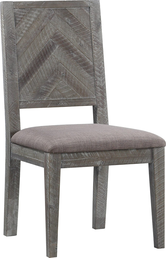 Herringbone Solid Wood Upholstered Dining Chair in Rustic Latte