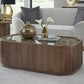 Juba Natural Marble and Walnut Coffee Table with Casters in Mongoose