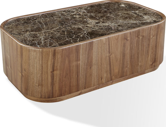 Juba Natural Marble and Walnut Coffee Table with Casters in Mongoose