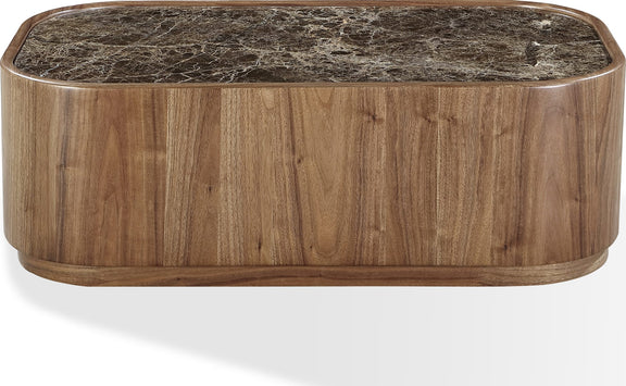 Juba Natural Marble and Walnut Coffee Table with Casters in Mongoose