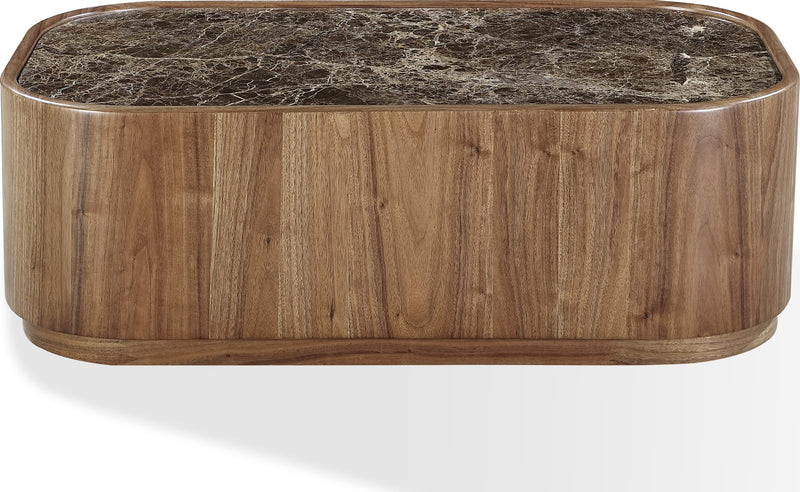 Juba Natural Marble and Walnut Coffee Table with Casters in Mongoose