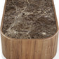 Juba Natural Marble and Walnut Coffee Table with Casters in Mongoose