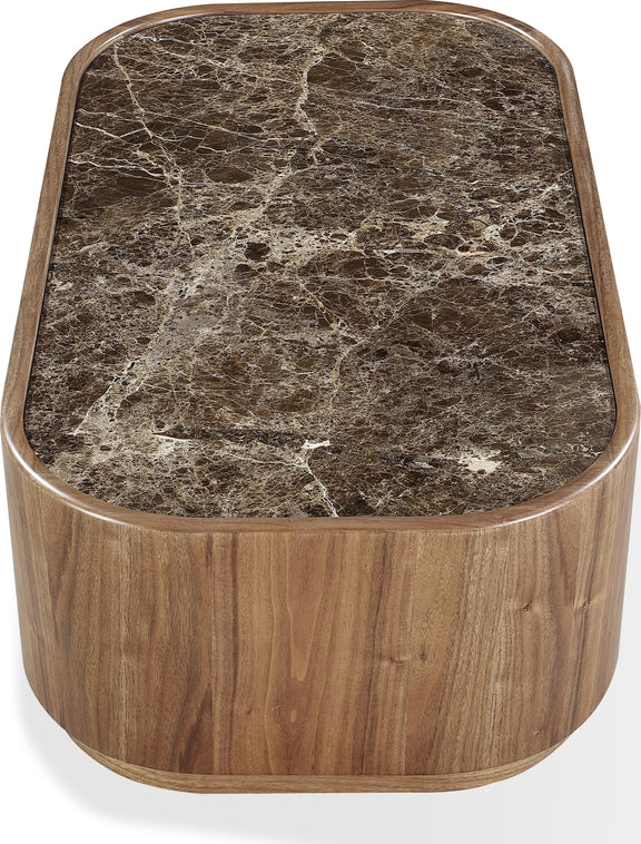 Juba Natural Marble and Walnut Coffee Table with Casters in Mongoose