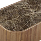 Juba Natural Marble and Walnut Coffee Table with Casters in Mongoose