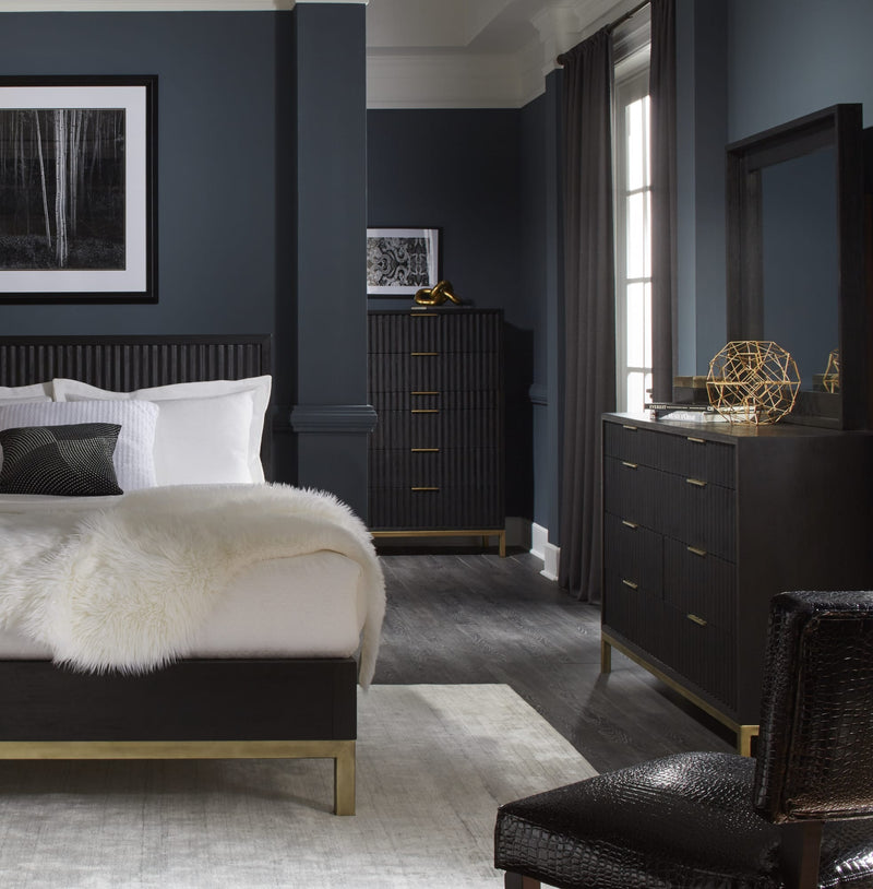 Kentfield Solid Wood Beveled Glass Mirror in Black Drifted Oak